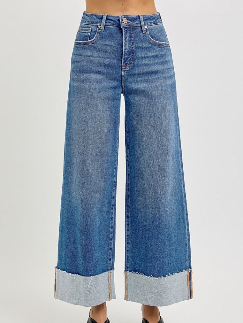Risen Jeans wide Leg Cuffed High Rise Denim Jeans